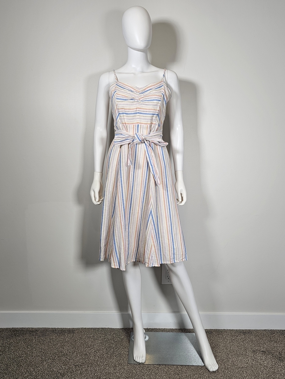 GAP NWT Sleeveless Striped Tie-Waist Midi Dress - Pastel Pink, Blue & White Sz 6